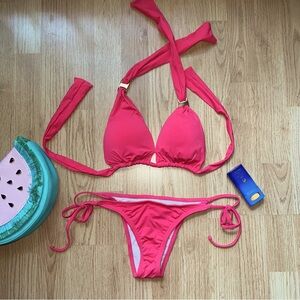 Coquille Brazil deep coral pink bikini with gold detail